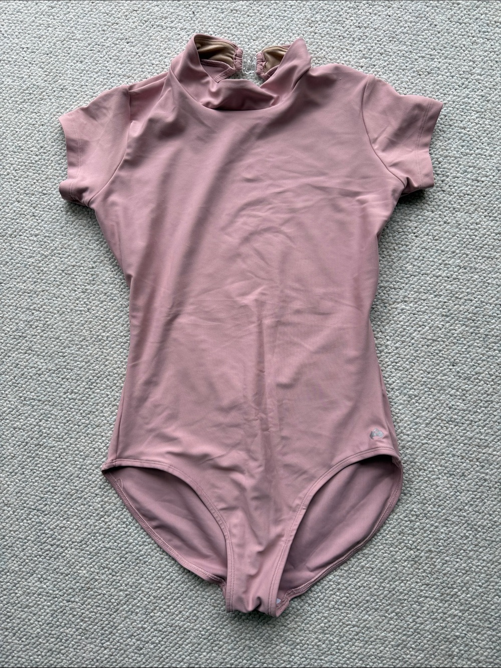 Woman Short Sleeve One-Piece leotard with open back- Dusty Rose